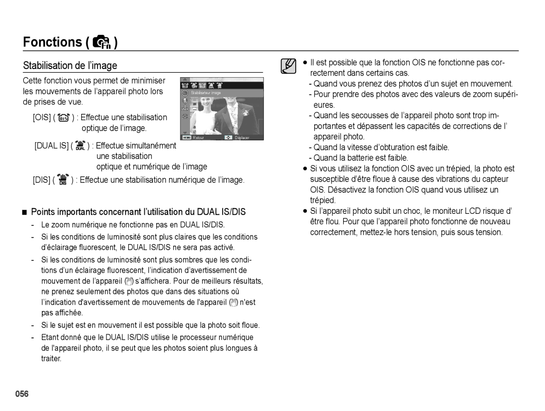 Samsung EC-WB5000BABFR, EC-WB5000BPBFR manual Stabilisation de l’image, Eures, Appareil photo, Quand la batterie est faible 