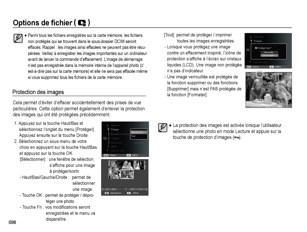 Samsung EC-WB5000BABFR Options de fichier, Protection des images, ’affiche pour une image Protéger/sortir, Disparaître 