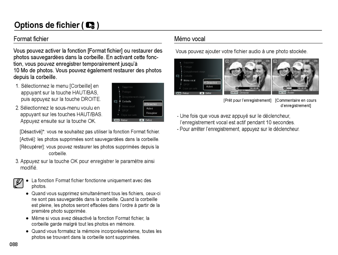 Samsung EC-WB5000BPBE1, EC-WB5000BABFR manual Format ¿chier, Vous pouvez ajouter votre fichier audio à une photo stockée 