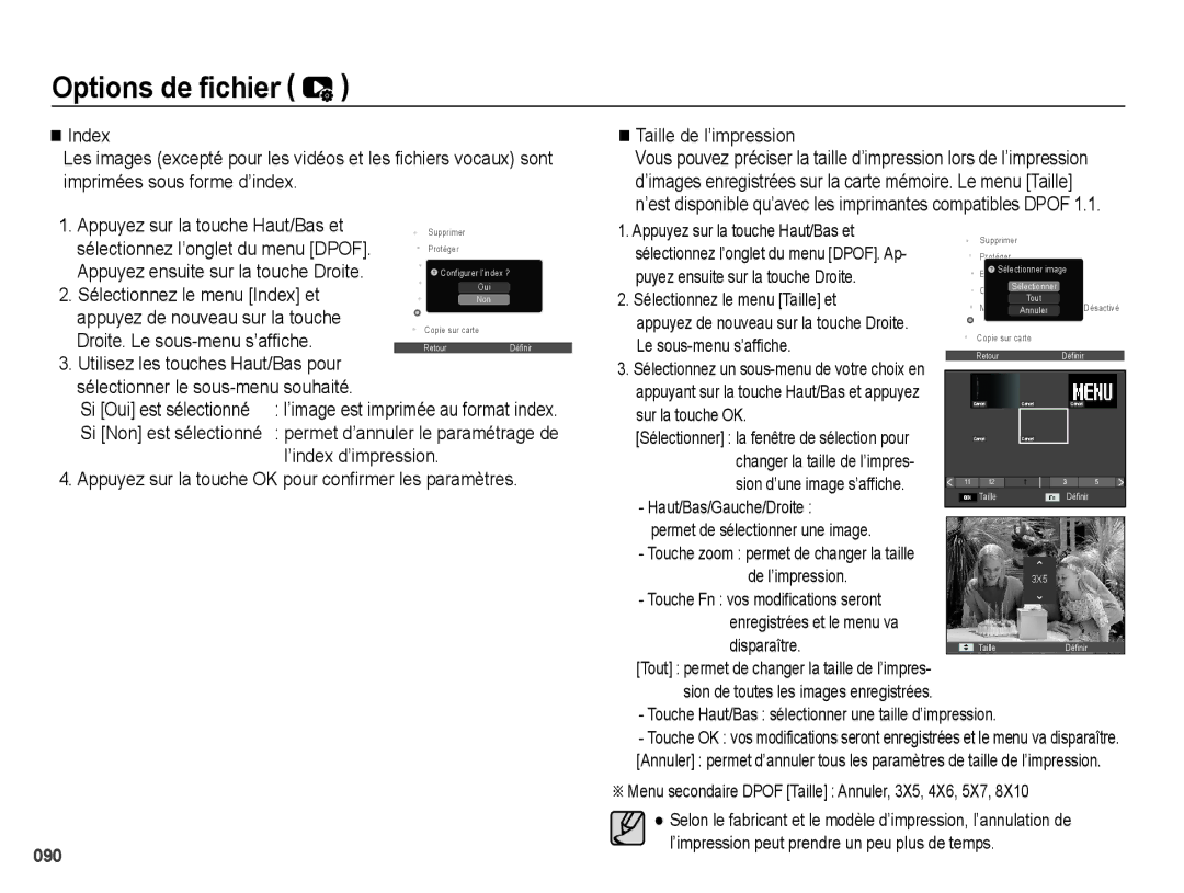 Samsung EC-WB5000BPBFR Appuyez ensuite sur la touche Droite, Sélectionnez le menu Index et, Droite. Le sous-menu s’affiche 