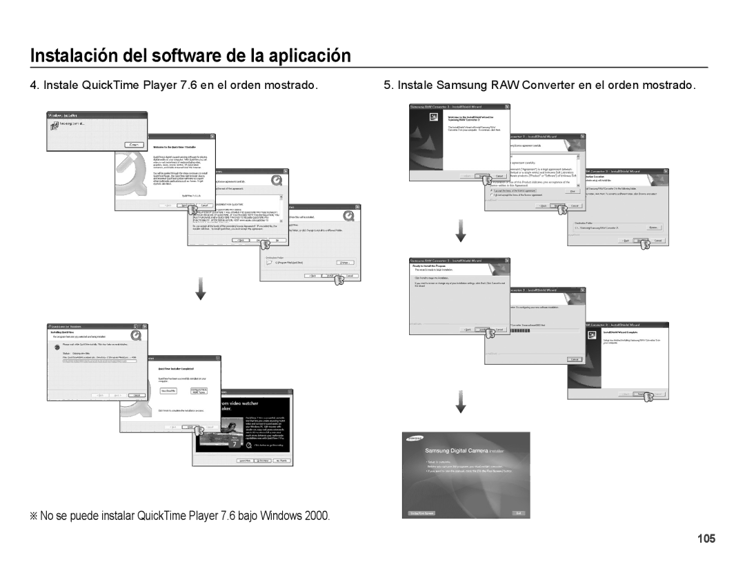 Samsung EC-WB5000BPBE1, EC-WB5000APB manual Instale QuickTime Player 7.6 en el orden mostrado 