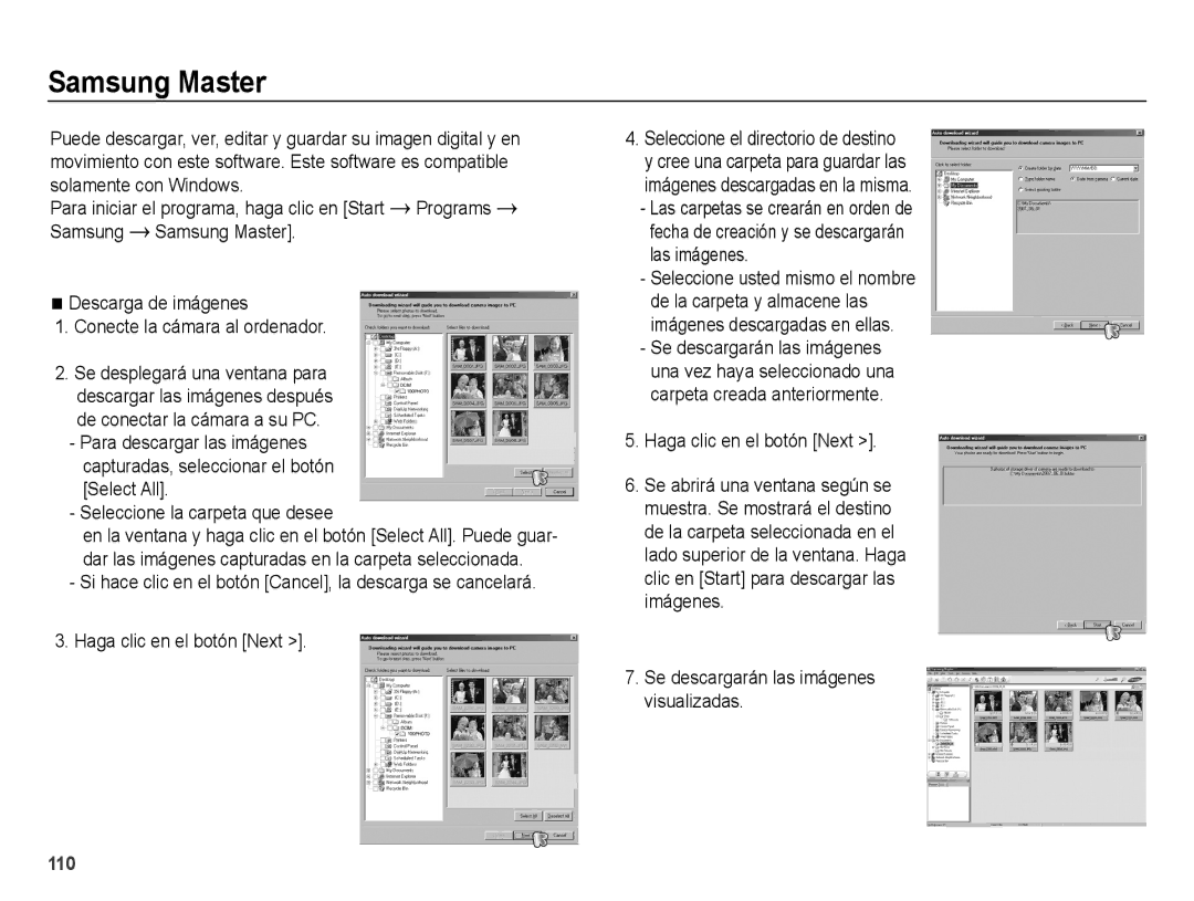 Samsung EC-WB5000APB Samsung Master, Select All Seleccione la carpeta que desee, Se descargarán las imágenes visualizadas 