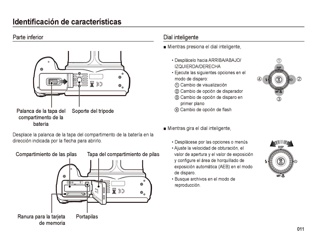 Samsung EC-WB5000BPBE1, EC-WB5000APB manual Parte inferior, Dial inteligente, Mientras presiona el dial inteligente 