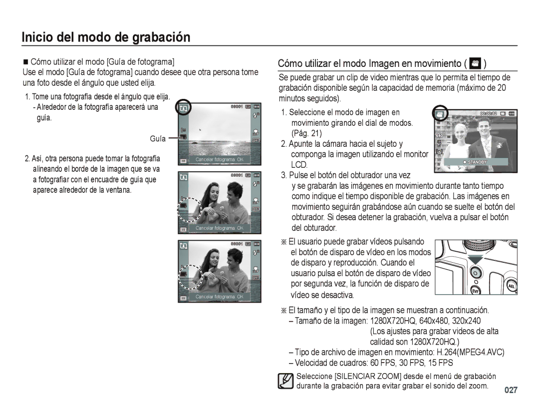 Samsung EC-WB5000BPBE1 Cómo utilizar el modo Imagen en movimiento, Aparece alrededor de la ventana, Vídeo se desactiva 