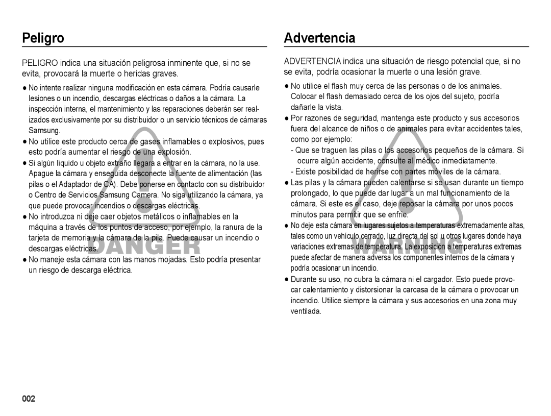 Samsung EC-WB5000APB, EC-WB5000BPBE1 manual Peligro, Advertencia 