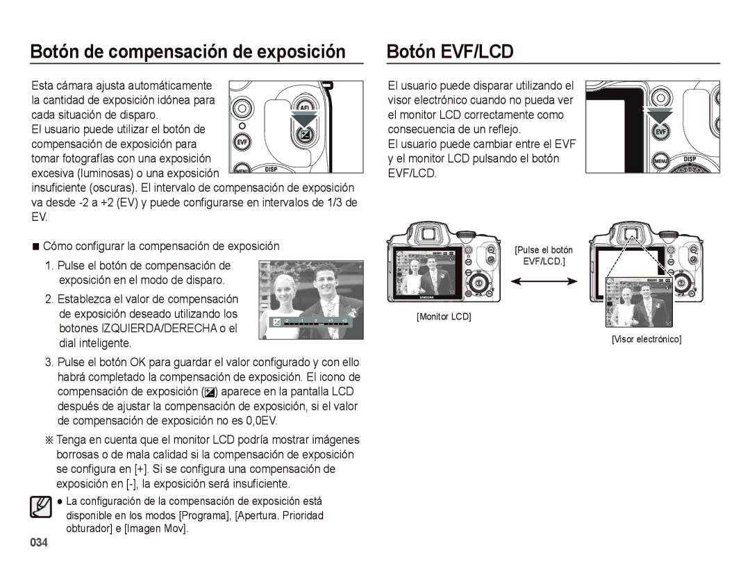 Samsung EC-WB5000APB, EC-WB5000BPBE1 manual Botón EVF/LCD, Botones IZQUIERDA/DERECHA o el dial inteligente 