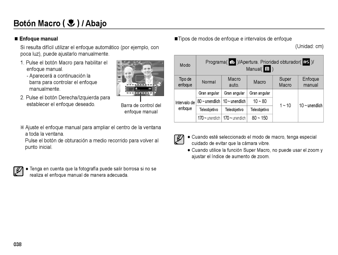 Samsung EC-WB5000APB, EC-WB5000BPBE1 manual Modo, Super Enfoque, Auto Macro Manual, 10 ~, 80 ~ 