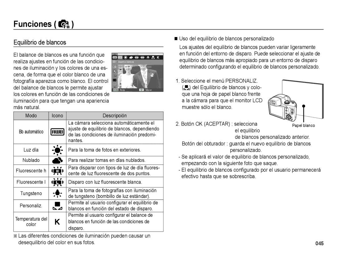 Samsung EC-WB5000BPBE1, EC-WB5000APB Equilibrio de blancos, Uso del equilibrio de blancos personalizado, Personalizado 