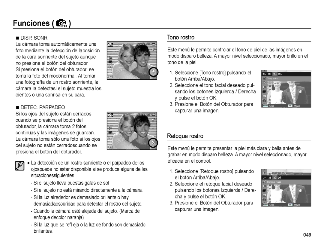 Samsung EC-WB5000BPBE1, EC-WB5000APB manual Tono rostro, Retoque rostro 