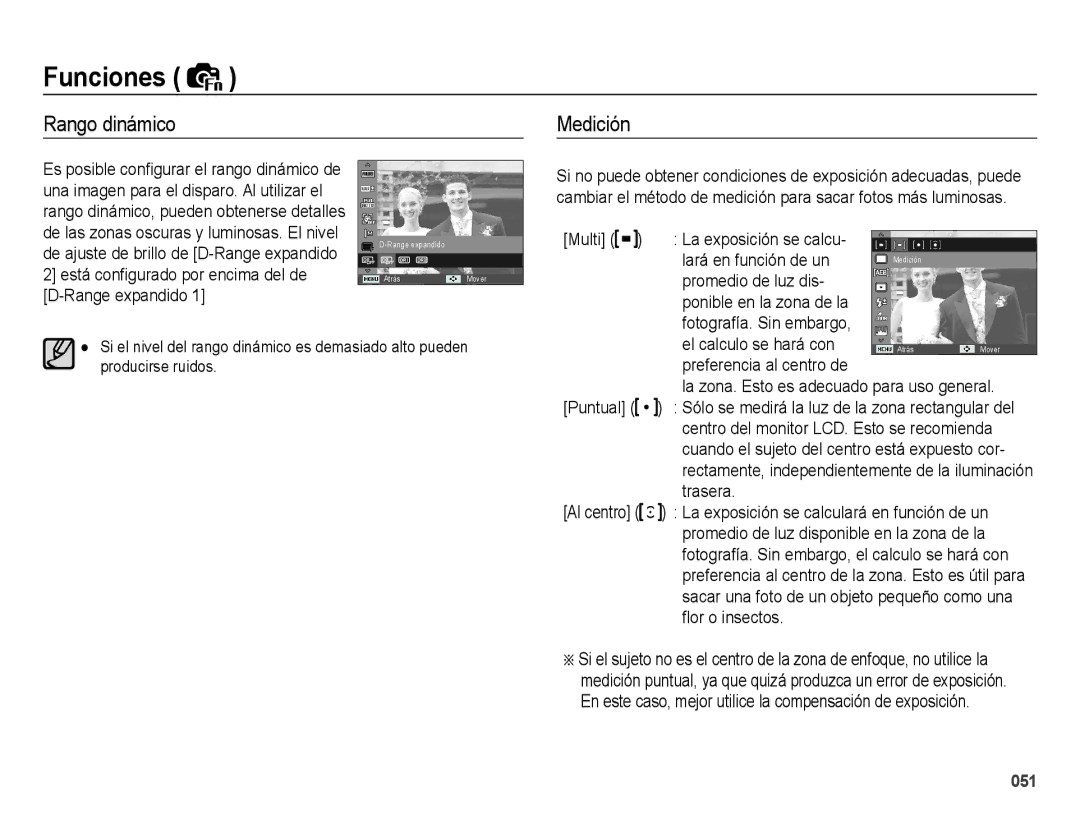 Samsung EC-WB5000BPBE1, EC-WB5000APB manual Rango dinámico Medición 