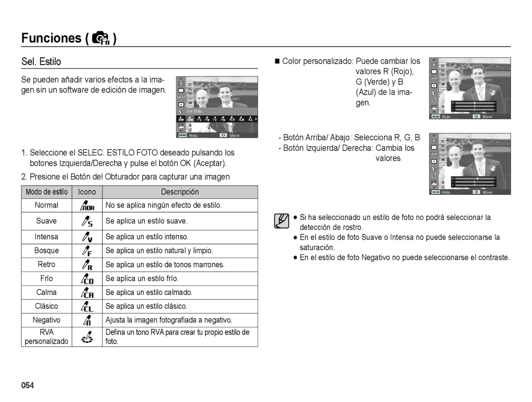 Samsung EC-WB5000APB, EC-WB5000BPBE1 manual Sel. Estilo 