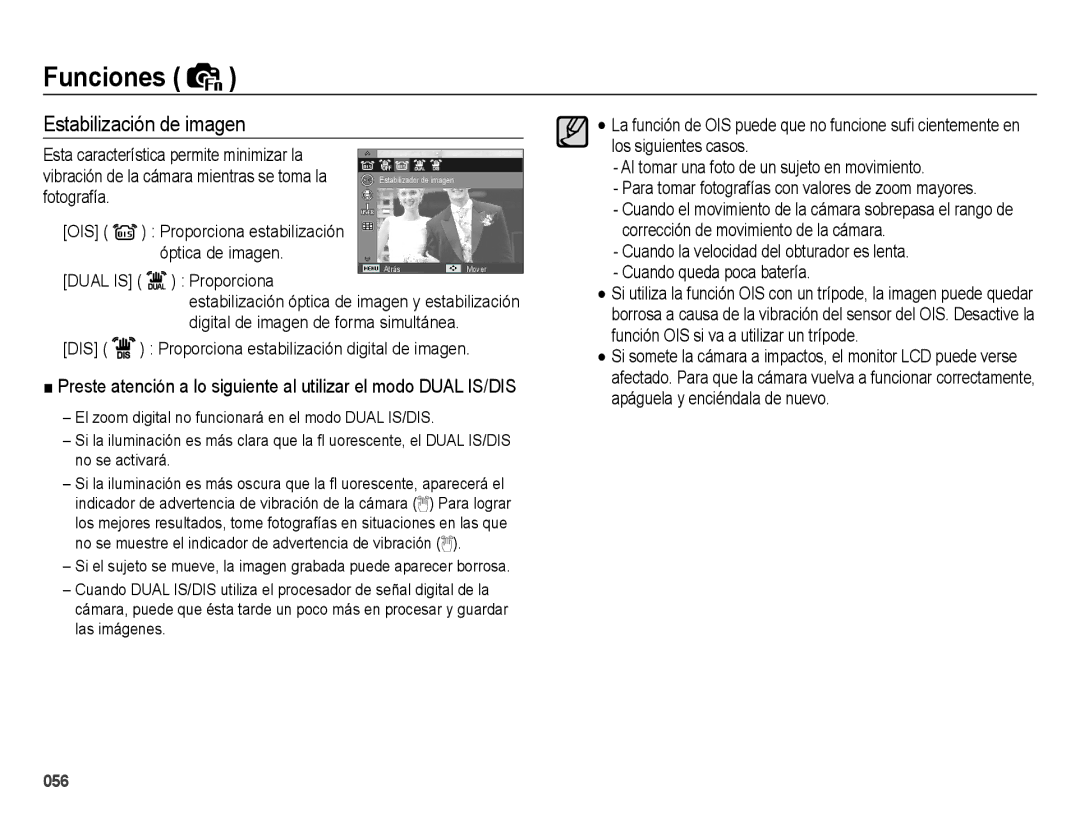 Samsung EC-WB5000APB, EC-WB5000BPBE1 Estabilización de imagen, Esta característica permite minimizar la, Fotografía OIS 