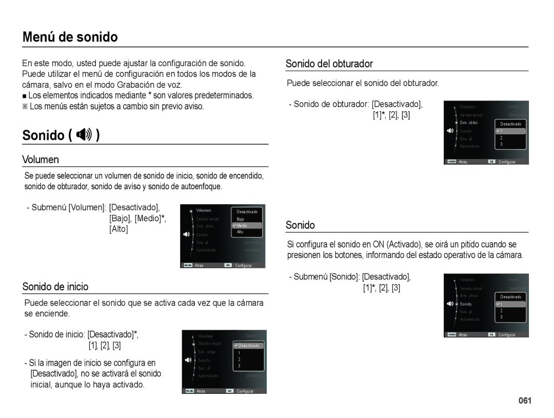 Samsung EC-WB5000BPBE1, EC-WB5000APB manual Menú de sonido, Sonido # 