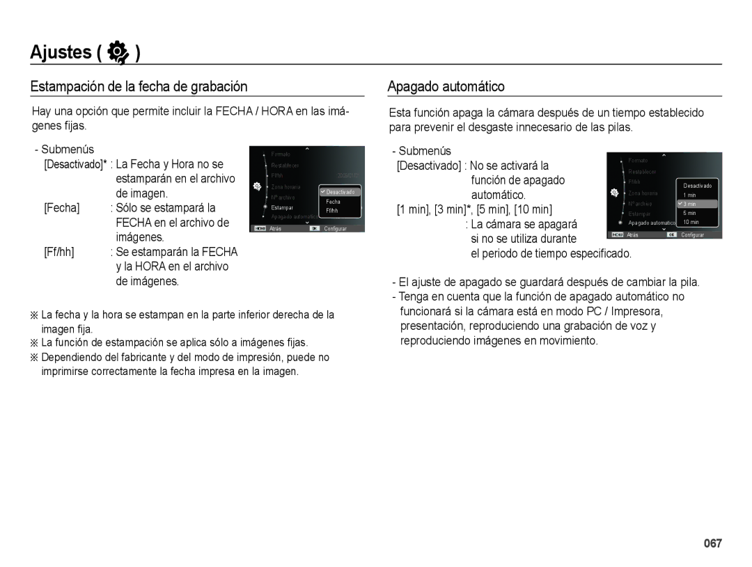 Samsung EC-WB5000BPBE1, EC-WB5000APB manual Estampación de la fecha de grabación, Apagado automático 