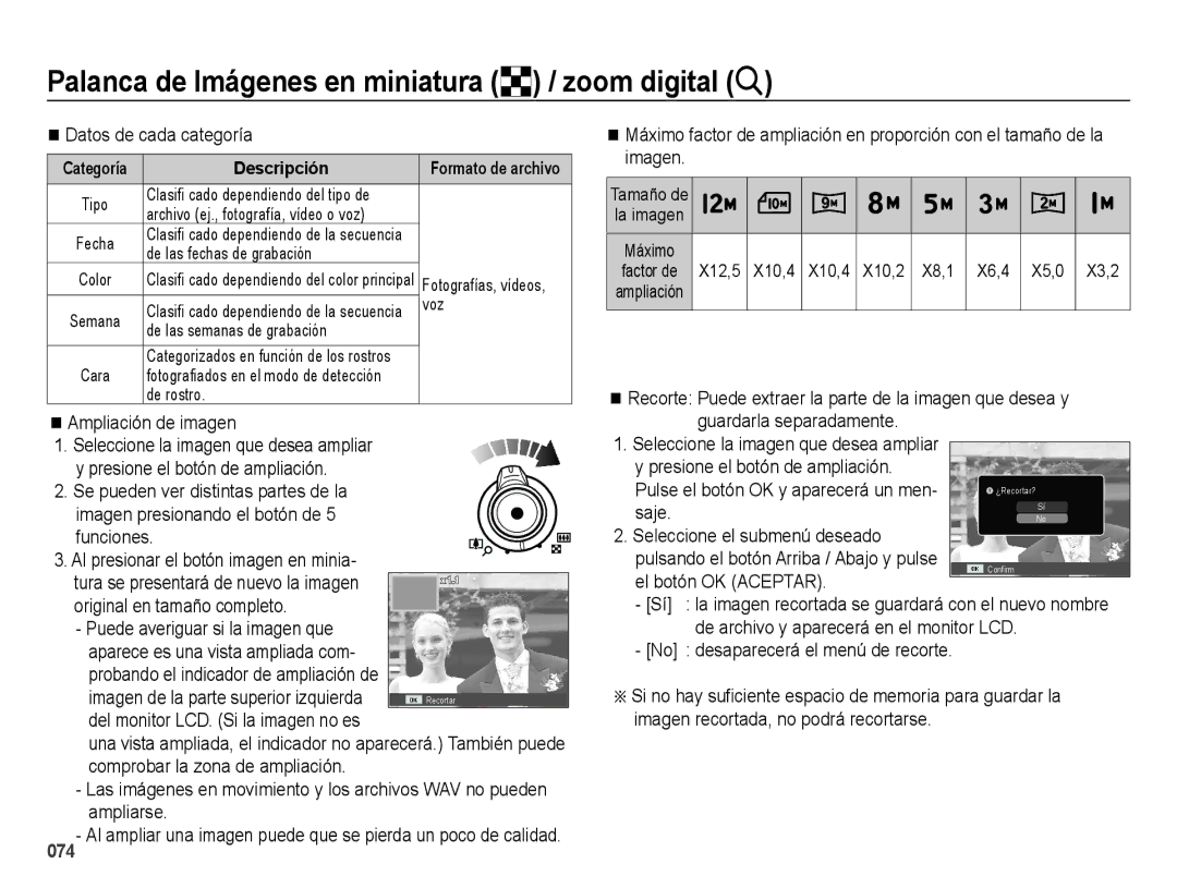 Samsung EC-WB5000APB, EC-WB5000BPBE1 Datos de cada categoría, Ampliación de imagen, No desaparecerá el menú de recorte 