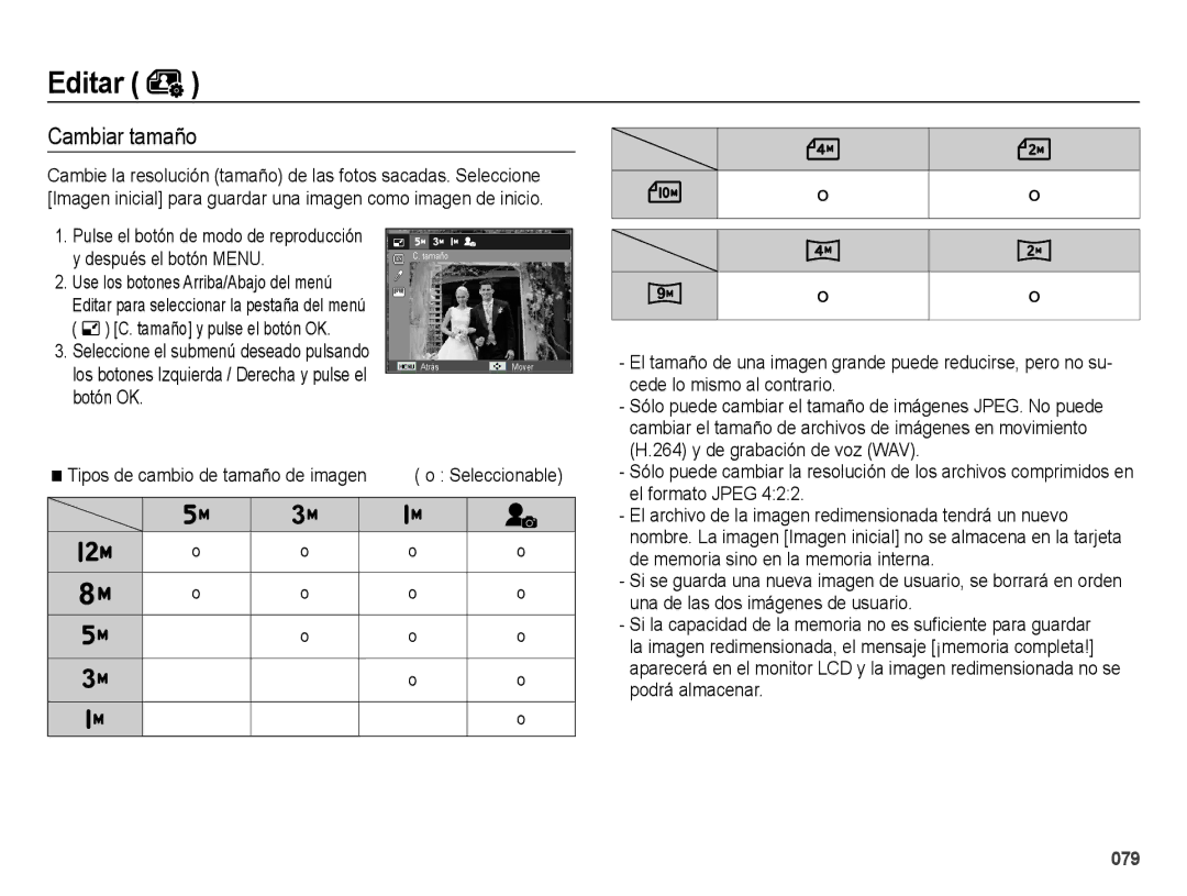 Samsung EC-WB5000BPBE1, EC-WB5000APB manual Editar, Cambiar tamaño 