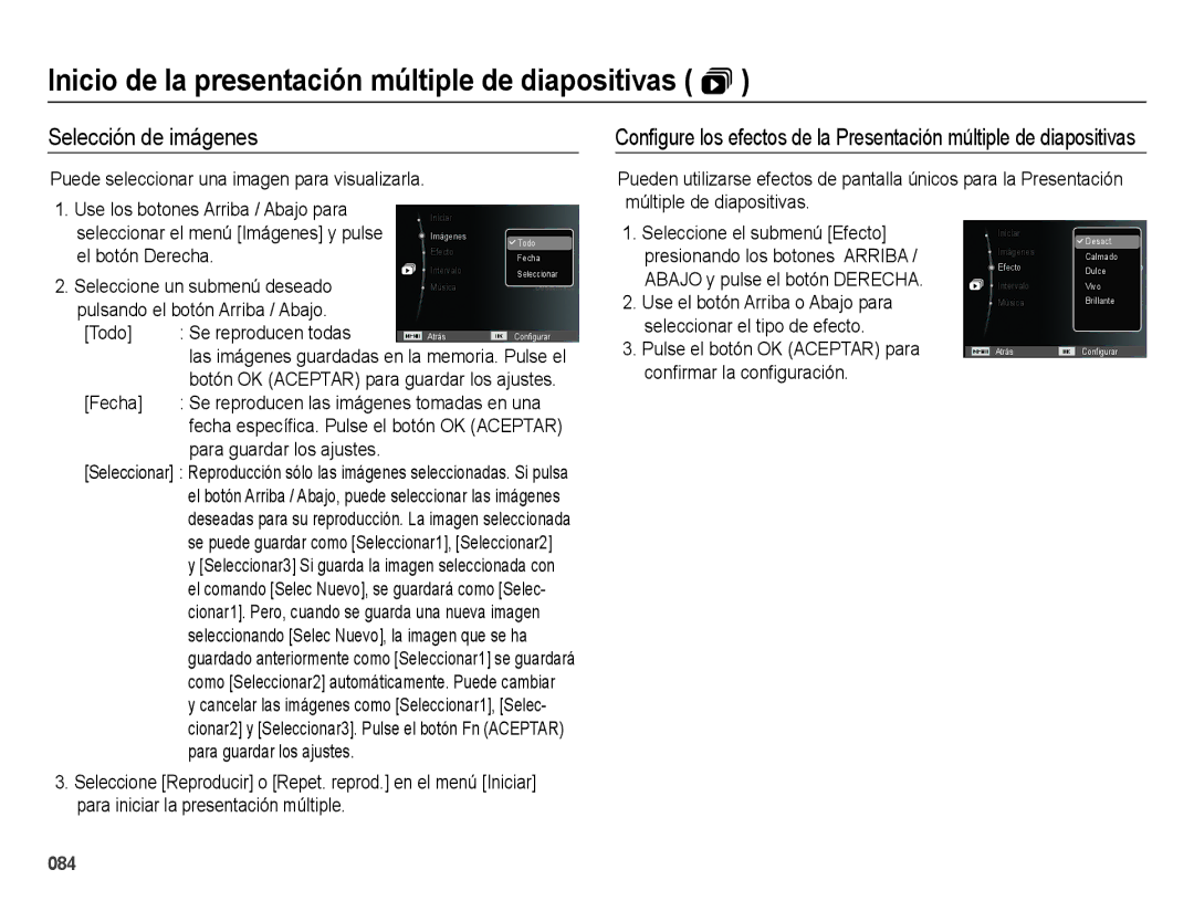 Samsung EC-WB5000APB Inicio de la presentación múltiple de diapositivas , Selección de imágenes, Para guardar los ajustes 