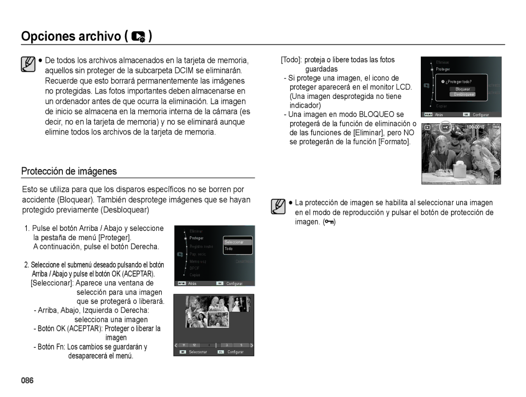 Samsung EC-WB5000APB, EC-WB5000BPBE1 manual Protección de imágenes 