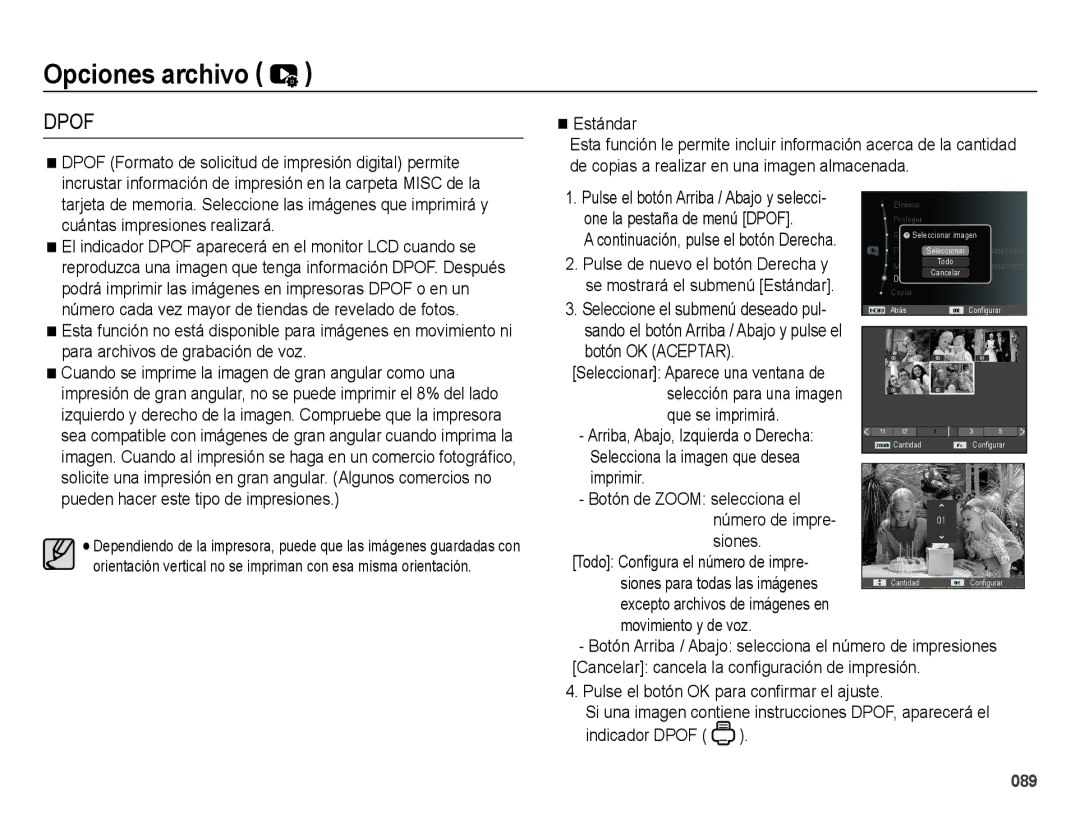 Samsung EC-WB5000BPBE1, EC-WB5000APB manual Estándar, Botón OK Aceptar, Que se imprimirá, Movimiento y de voz 