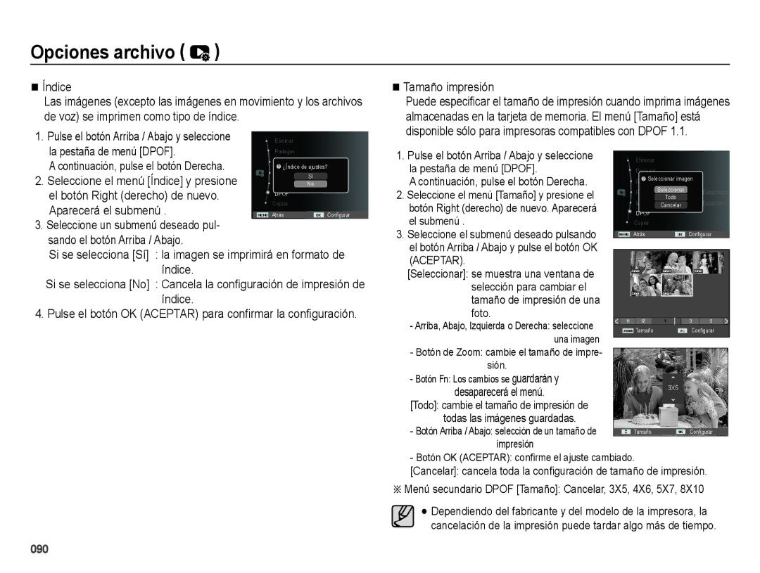 Samsung EC-WB5000APB, EC-WB5000BPBE1 manual Tamaño impresión 