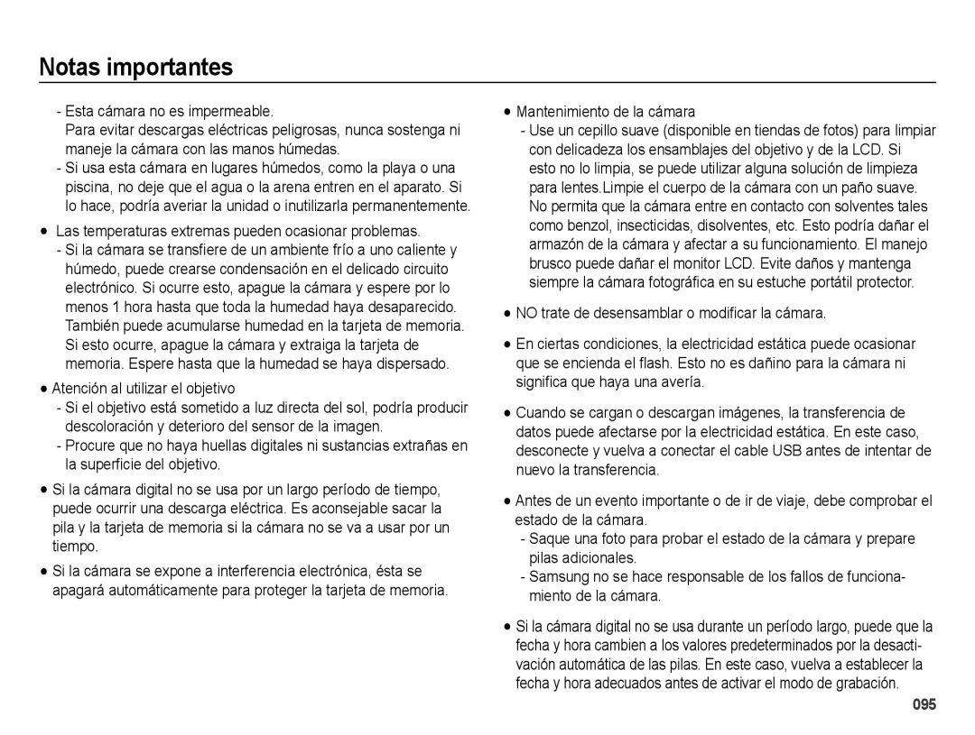 Samsung EC-WB5000BPBE1, EC-WB5000APB Esta cámara no es impermeable, Las temperaturas extremas pueden ocasionar problemas 