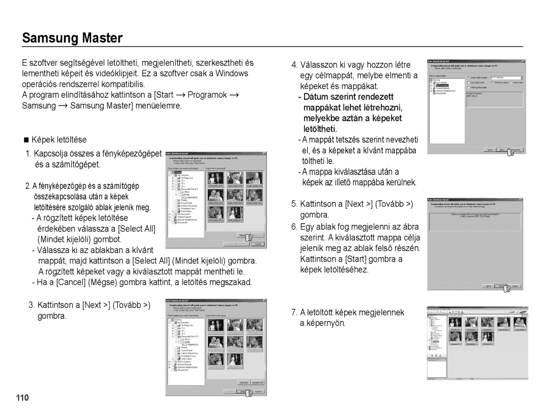 Samsung EC-WB5000BPBE2 manual Samsung Master, Képek letöltése, Mindet kijelöli gombot. Válassza ki az ablakban a kívánt 