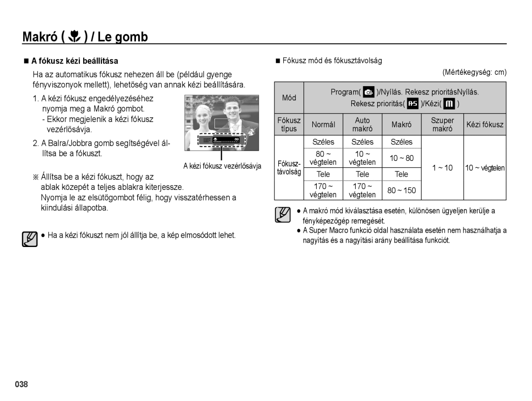 Samsung EC-WB5000BPBE2, EC-WB5000BPBE1, EC-WB5000BPBIT, EC-WB5000BPBE3 manual Makró Le gomb 