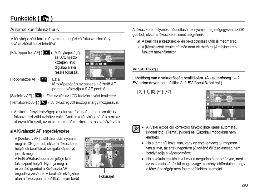 Samsung EC-WB5000BPBE3, EC-WB5000BPBE1 manual Automatikus fókusz típus, VakuerĘsség, Részre fókuszál TöbbmezĘs AF, Ez a 