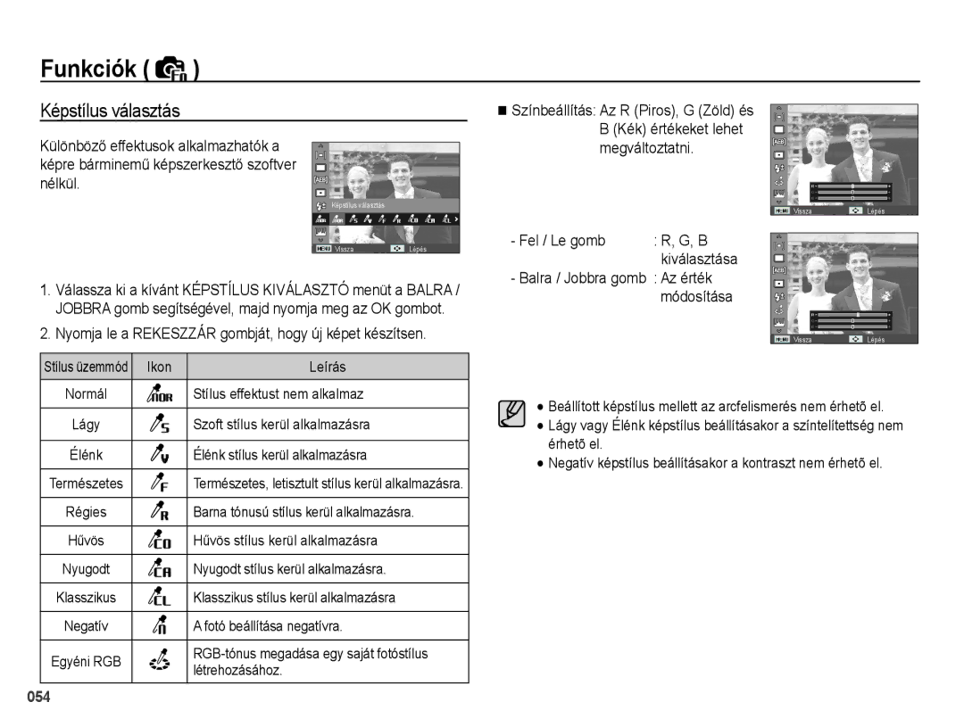 Samsung EC-WB5000BPBE2, EC-WB5000BPBE1 manual Képstílus választás, Nyomja le a Rekeszzár gombját, hogy új képet készítsen 