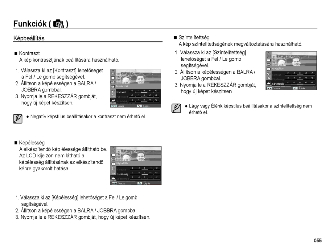 Samsung EC-WB5000BPBE1, EC-WB5000BPBIT, EC-WB5000BPBE3, EC-WB5000BPBE2 manual Képbeállítás 