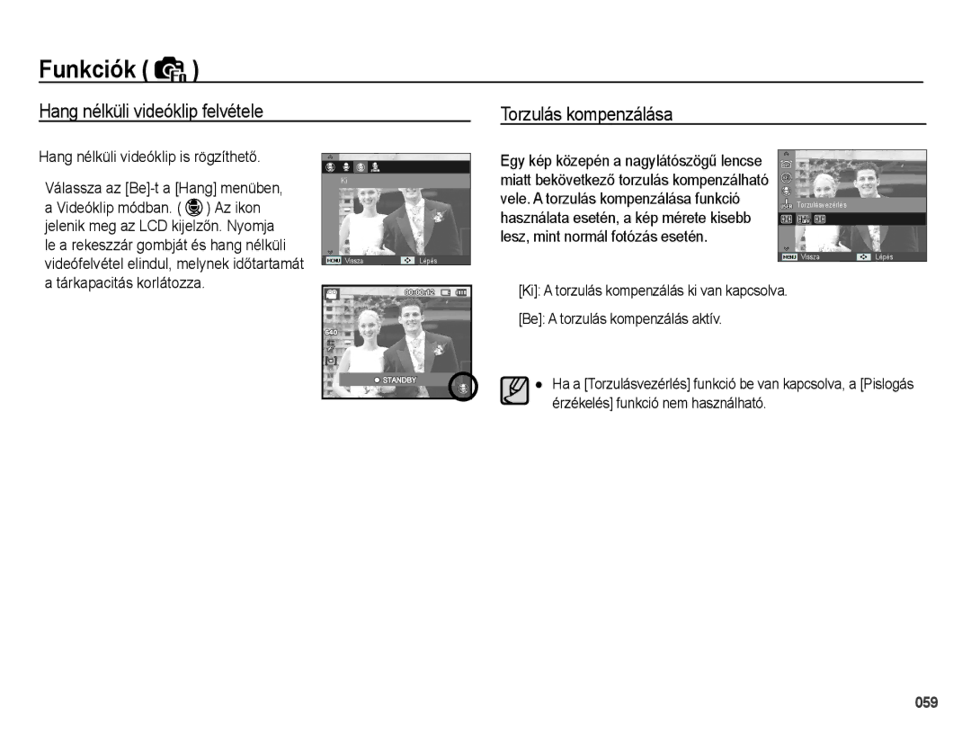 Samsung EC-WB5000BPBE1 manual Hang nélküli videóklip felvétele Torzulás kompenzálása, Hang nélküli videóklip is rögzíthetĘ 