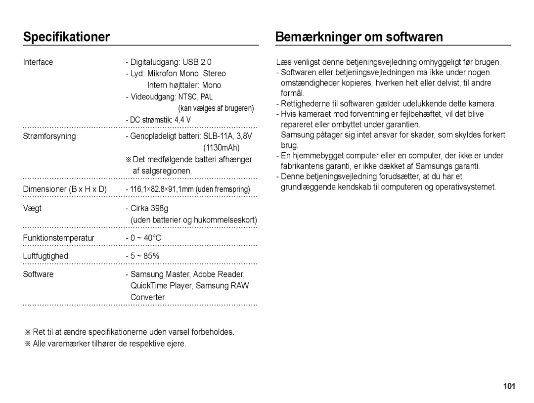 Samsung EC-WB5000BPBE2 manual Bemærkninger om softwaren 