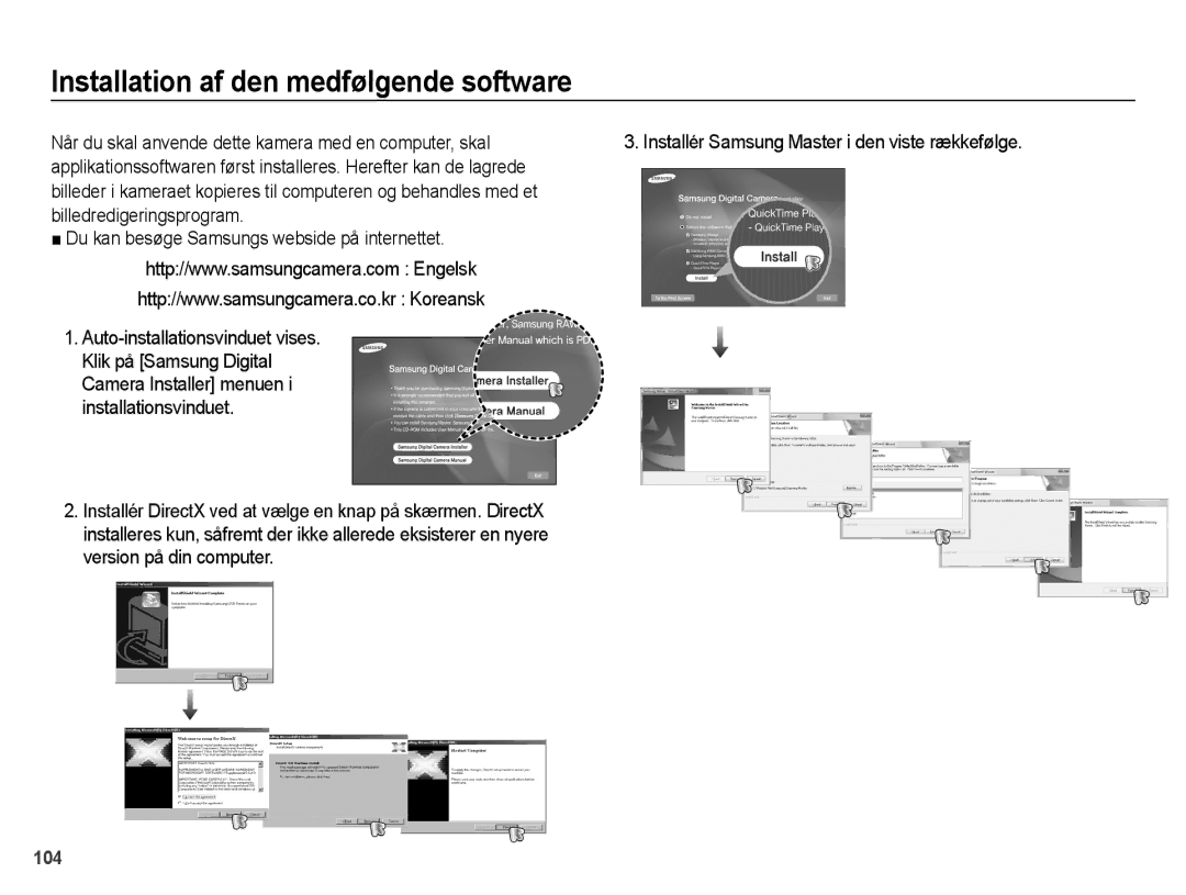 Samsung EC-WB5000BPBE2 manual Installation af den medfølgende software, Camera Installer menuen i installationsvinduet 