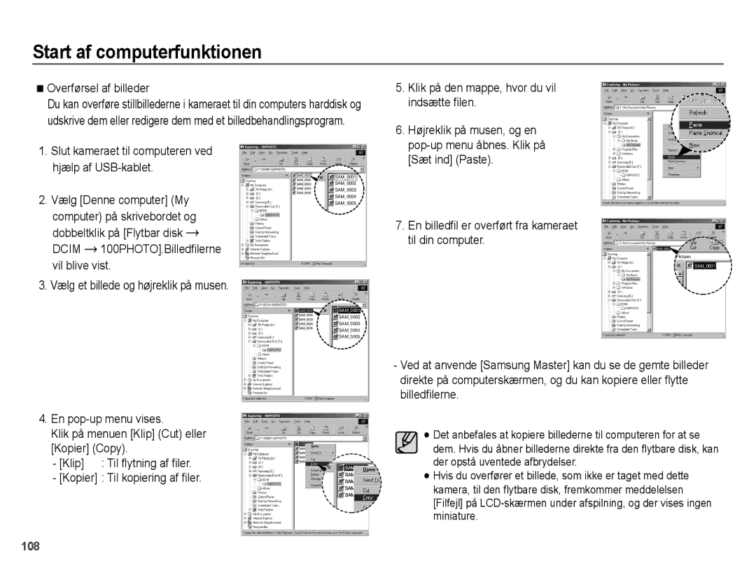 Samsung EC-WB5000BPBE2 manual Overførsel af billeder, Indsætte filen, Sæt ind Paste, Til din computer 