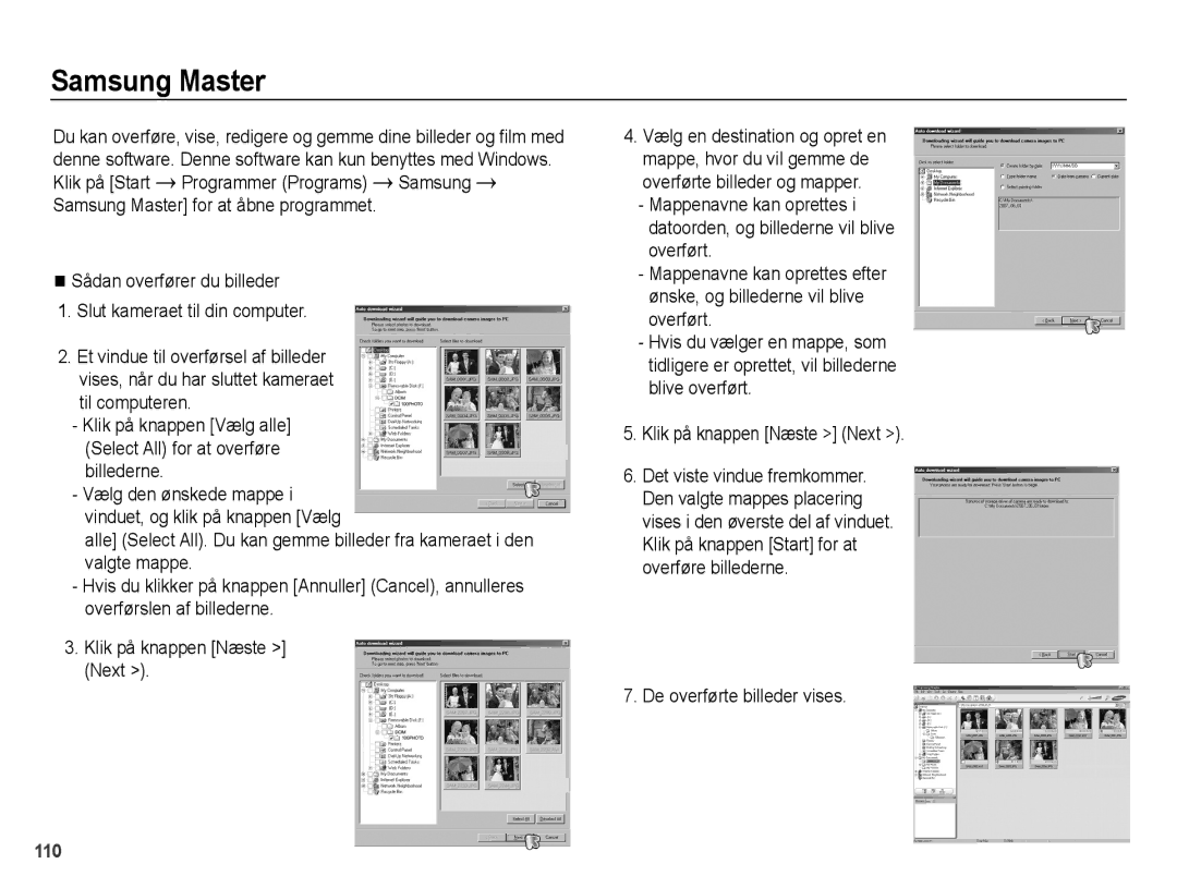 Samsung EC-WB5000BPBE2 manual Samsung Master, Sådan overfører du billeder Slut kameraet til din computer 