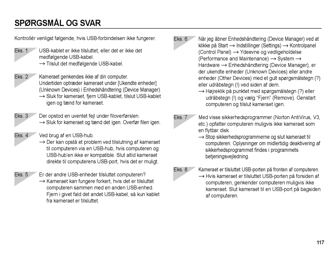 Samsung EC-WB5000BPBE2 manual Eks Ved brug af en USB-hub, Ydeevne og vedligeholdelse, System, Hardware 