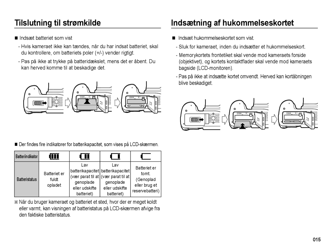 Samsung EC-WB5000BPBE2 manual Indsætning af hukommelseskortet, Indsæt batteriet som vist 