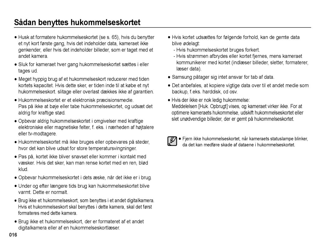 Samsung EC-WB5000BPBE2 manual Sådan benyttes hukommelseskortet 