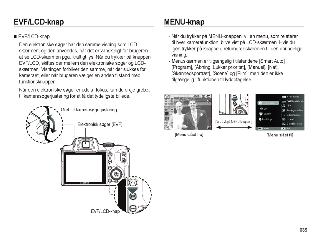 Samsung EC-WB5000BPBE2 manual MENU-knap, EVF/LCD-knap 