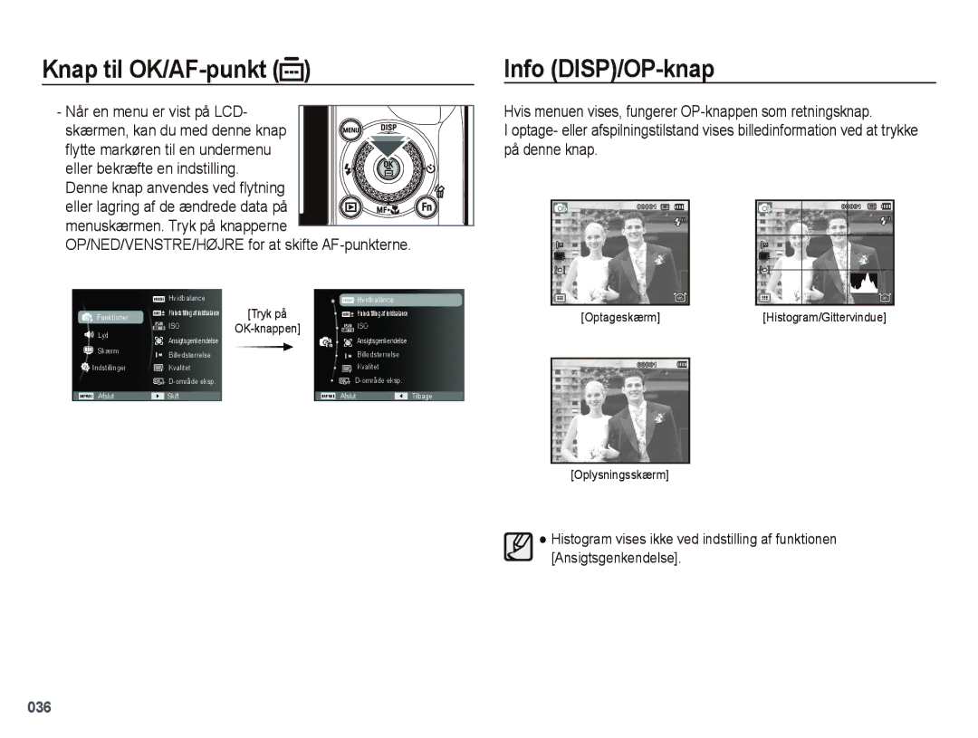 Samsung EC-WB5000BPBE2 manual Knap til OK/AF-punkt, Info DISP/OP-knap 