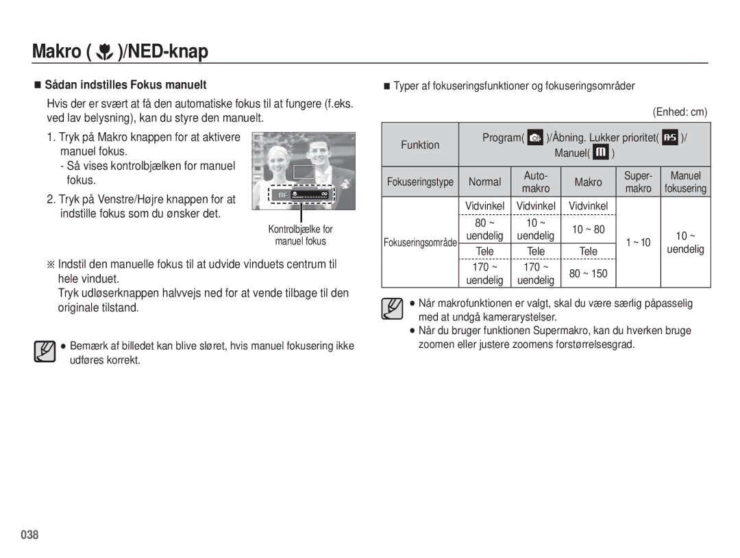 Samsung EC-WB5000BPBE2 manual Makro /NED-knap 