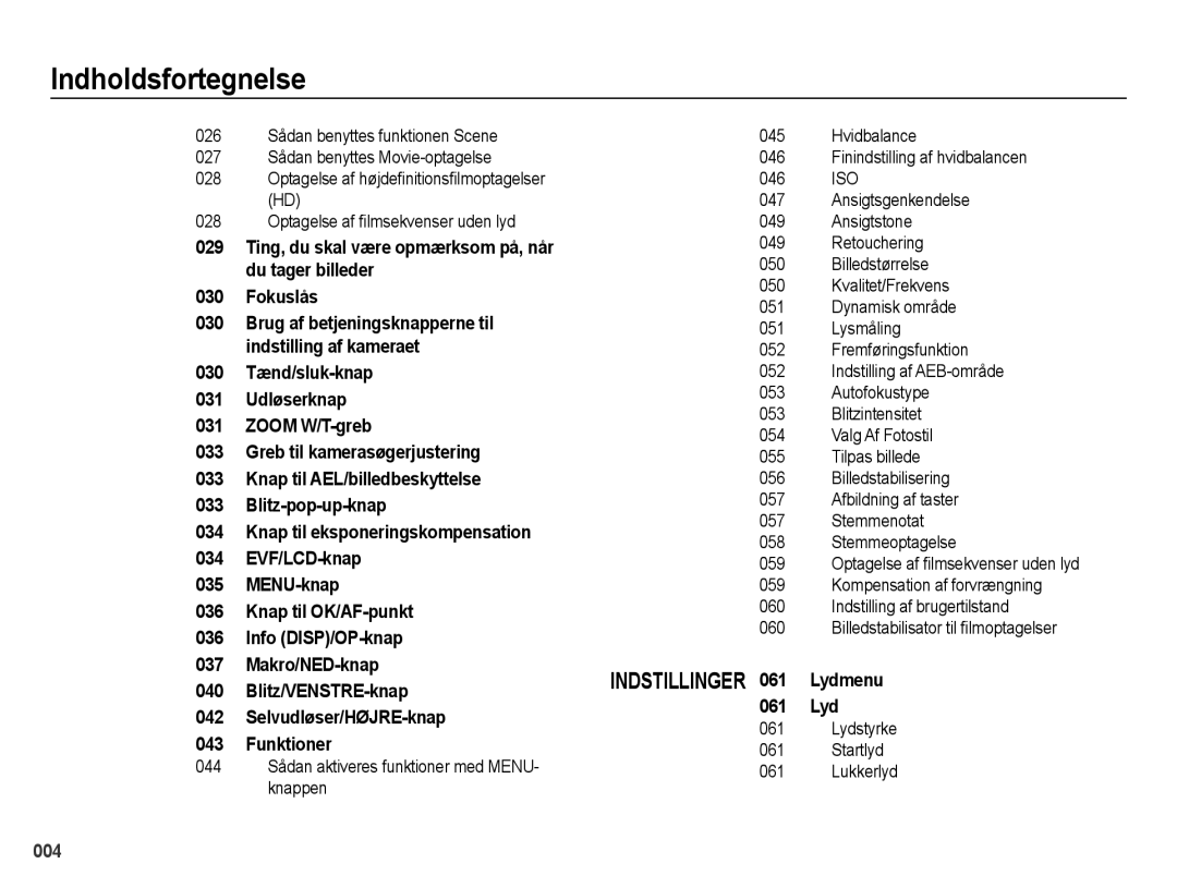 Samsung EC-WB5000BPBE2 manual Lydstyrke Startlyd Lukkerlyd 