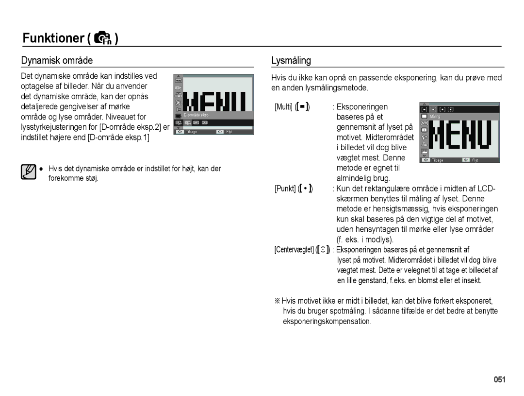 Samsung EC-WB5000BPBE2 manual Dynamisk område Lysmåling, Punkt, Eks. i modlys 