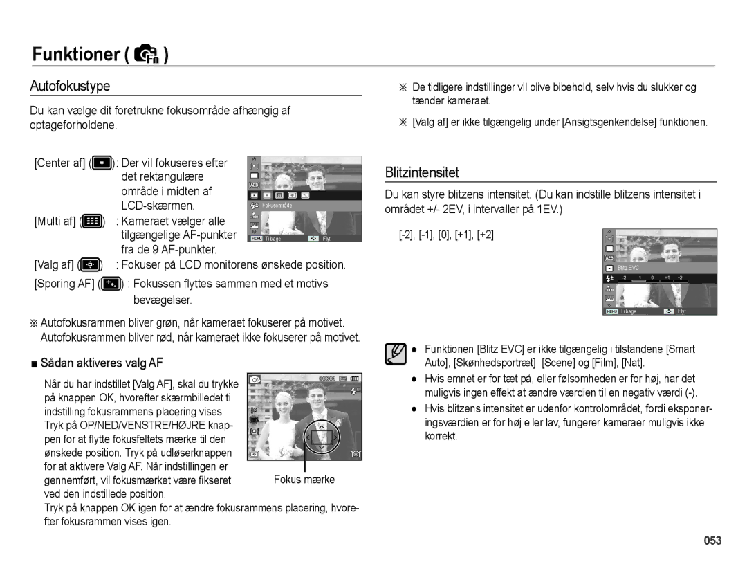 Samsung EC-WB5000BPBE2 Autofokustype, Blitzintensitet, Multi af Kameraet vælger alle Tilgængelige AF-punkter, Bevægelser 