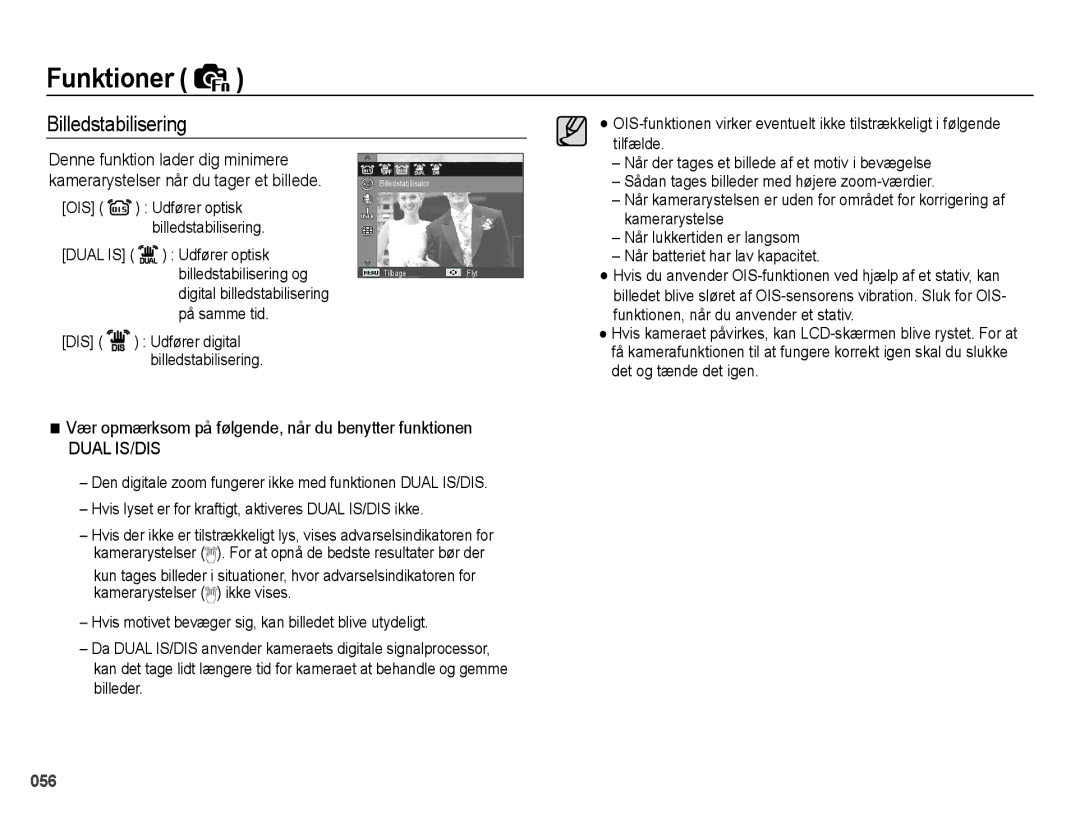 Samsung EC-WB5000BPBE2 manual Billedstabilisering, Vær opmærksom på følgende, når du benytter funktionen 