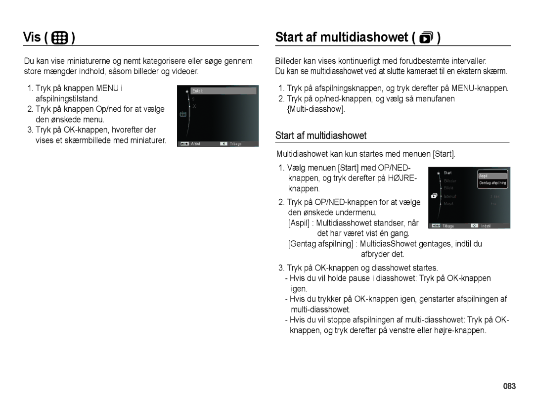 Samsung EC-WB5000BPBE2 manual Vis, Start af multidiashowet  