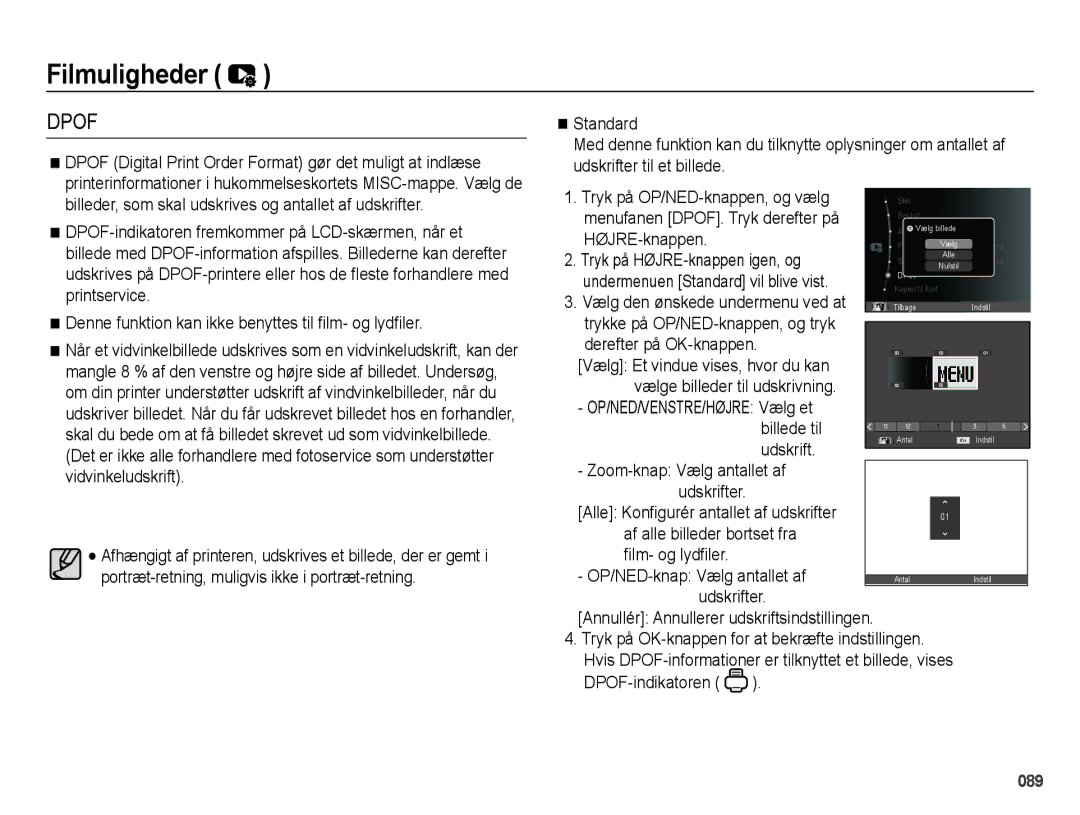 Samsung EC-WB5000BPBE2 manual Tryk på HØJRE-knappen igen, og, Billede til Udskrift, Udskrifter 