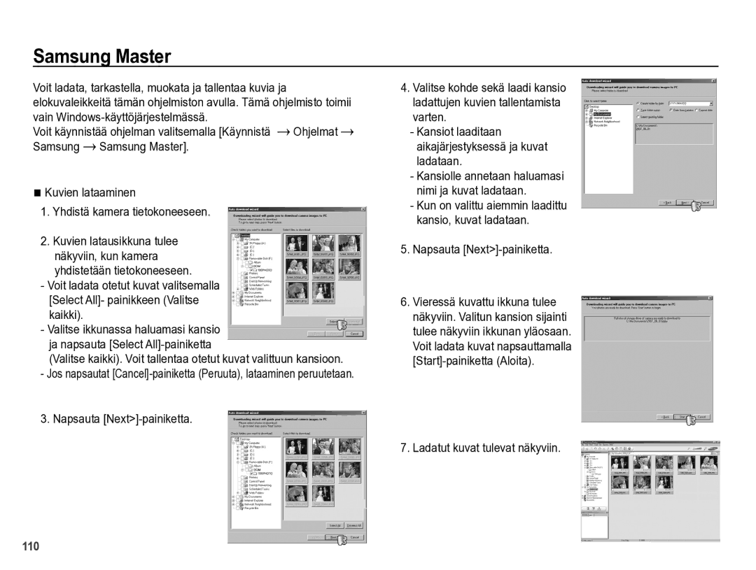 Samsung EC-WB5000BPBE2 manual Samsung Master, Vain Windows-käyttöjärjestelmässä, Napsauta Next-painiketta 