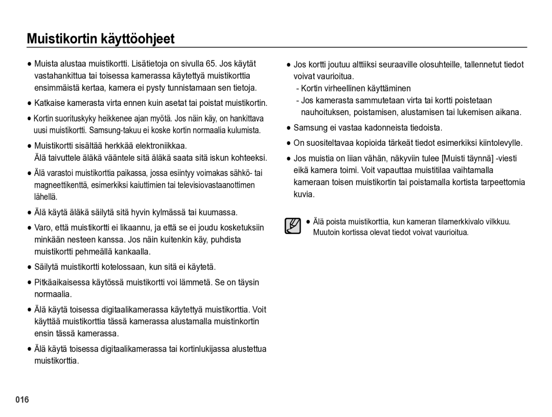 Samsung EC-WB5000BPBE2 manual Muistikortin käyttöohjeet, Muistikortti sisältää herkkää elektroniikkaa 