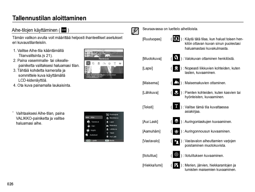 Samsung EC-WB5000BPBE2 manual Aihe-tilojen käyttäminen 